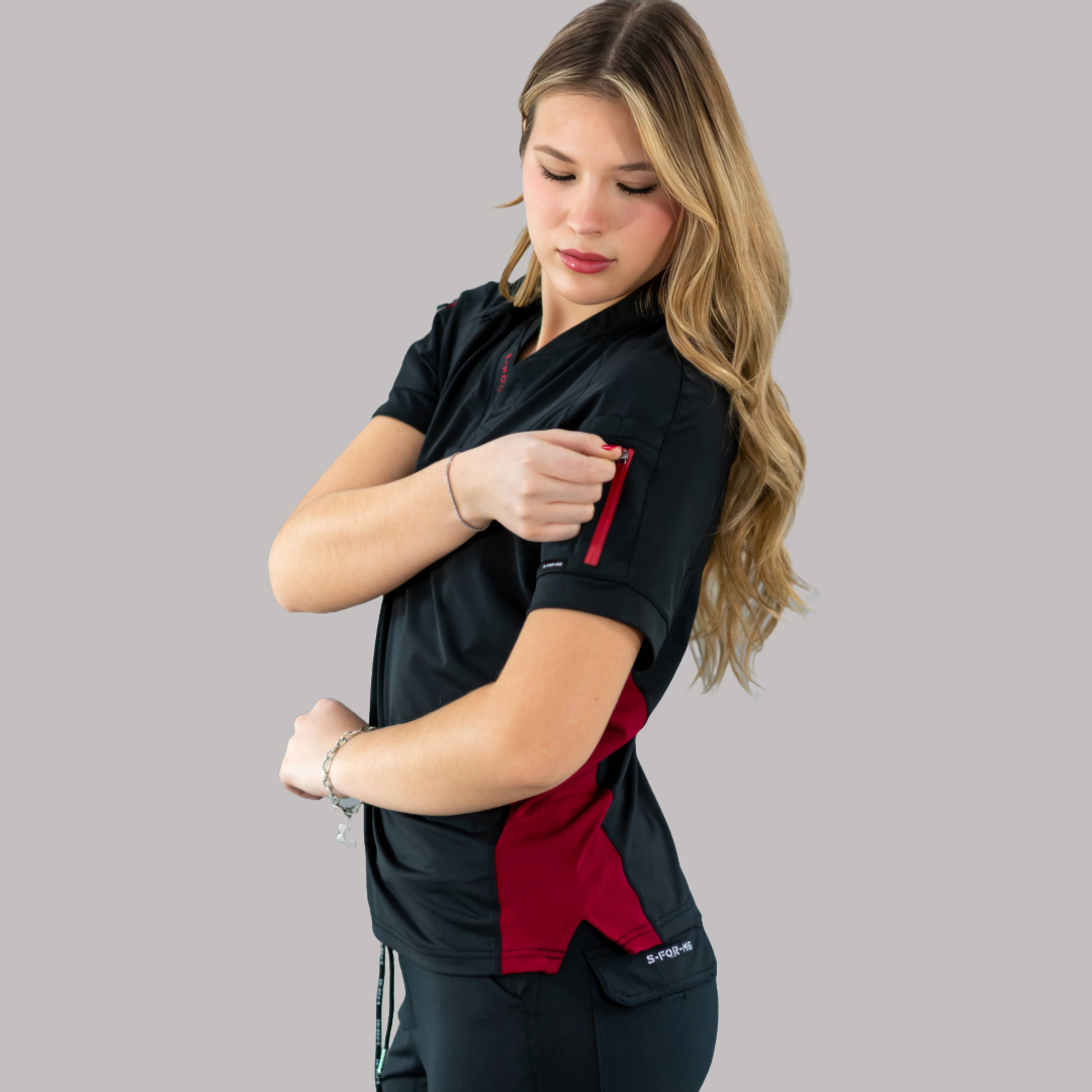 Unisex Relaxed Top 905 Black/Burgundy, Super Stretch Scrubs