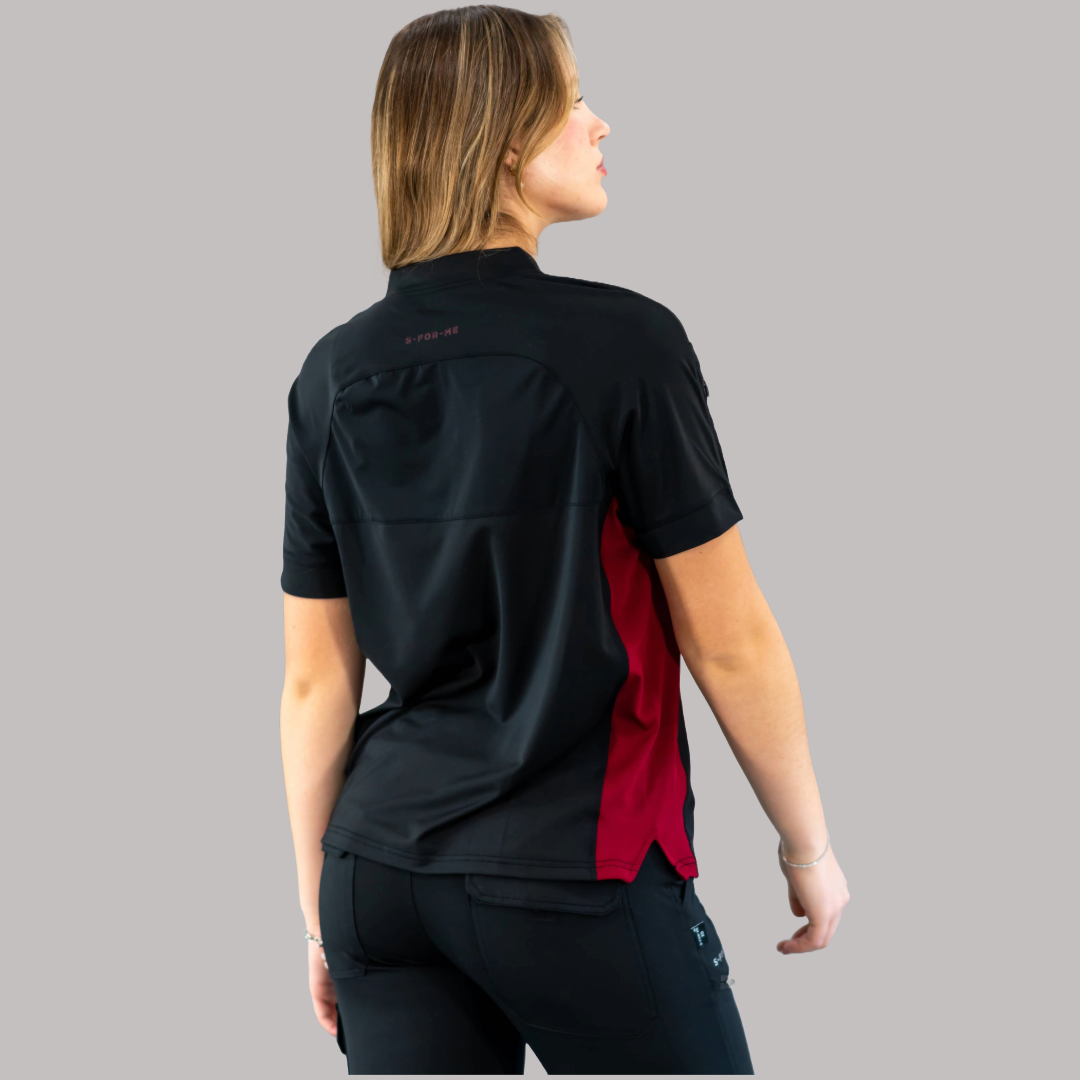 Unisex Relaxed Top 905 Black/Burgundy, Super Stretch Scrubs