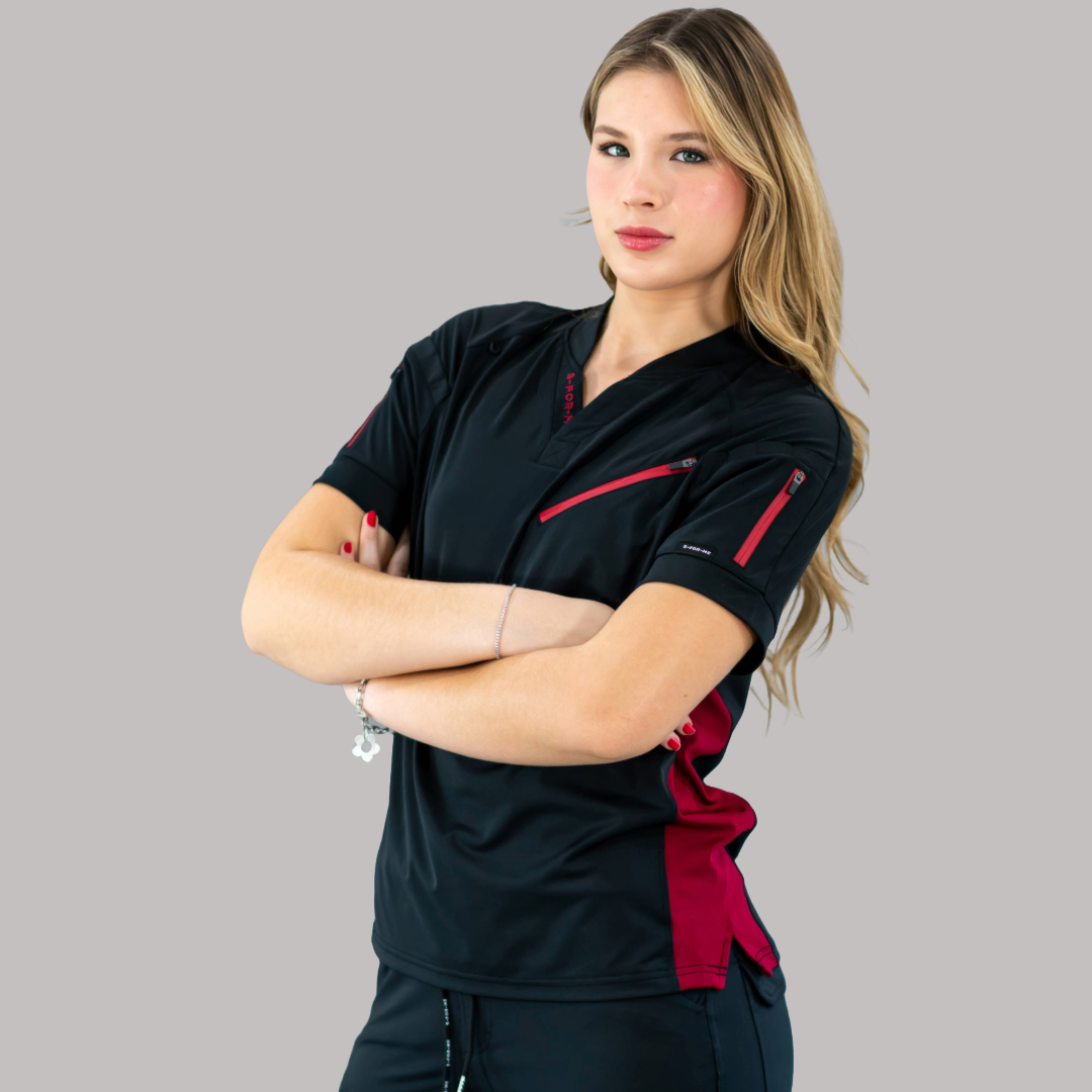 Unisex Relaxed Top 905 Black/Burgundy, Super Stretch Scrubs