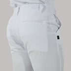 Rear detail of mens white Alviero scrub pants showing belt loops and welt pocket - SFORME