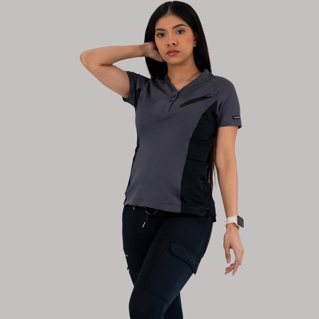 Women’s Top 905 Oxford Gray/Black, Super Stretch Scrubs