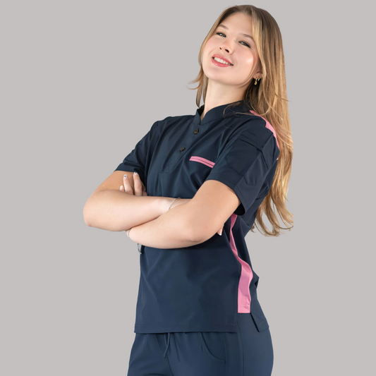 Unisex Relaxed Top 520 Navy Pink Scrubs 520