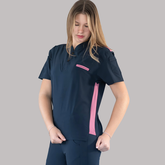 Unisex Relaxed Top 520 Navy Pink Scrubs 520