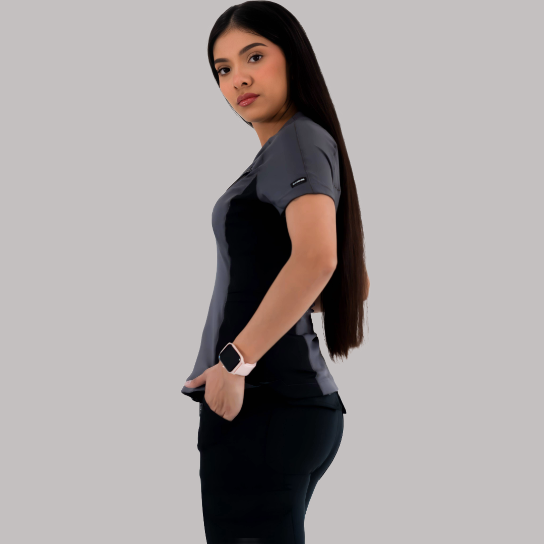 Women’s Top 905 Oxford Gray/Black, Super Stretch Scrubs