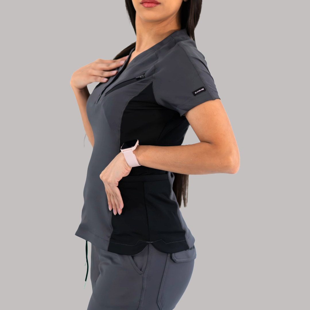 Women’s Top 905 Oxford Gray/Black, Super Stretch Scrubs