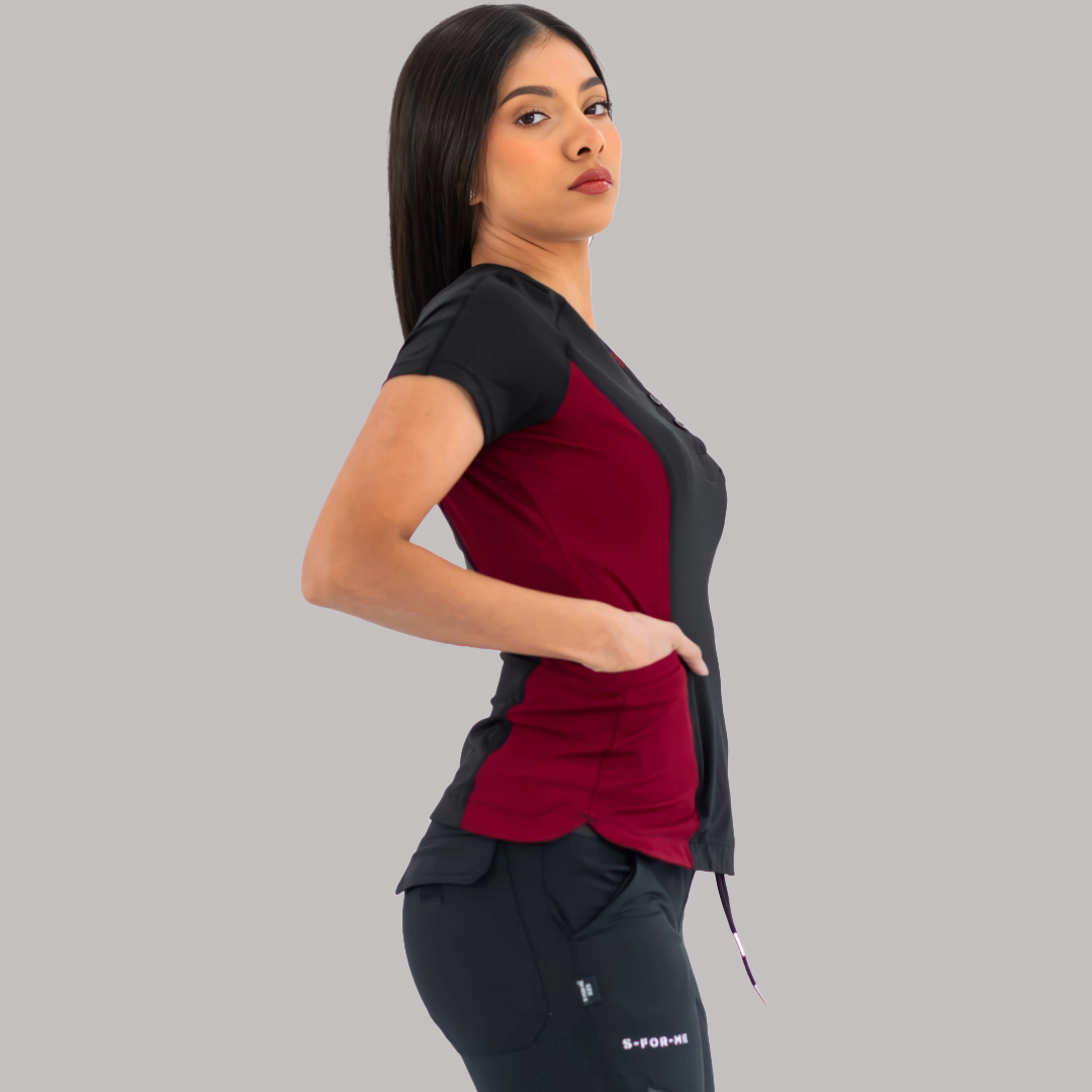 Women’s Top 905 Black/Burgundy, Super Stretch Scrubs