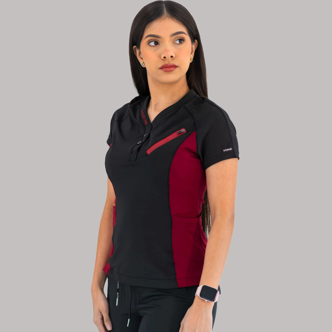 Women’s Top 905 Black/Burgundy, Super Stretch Scrubs