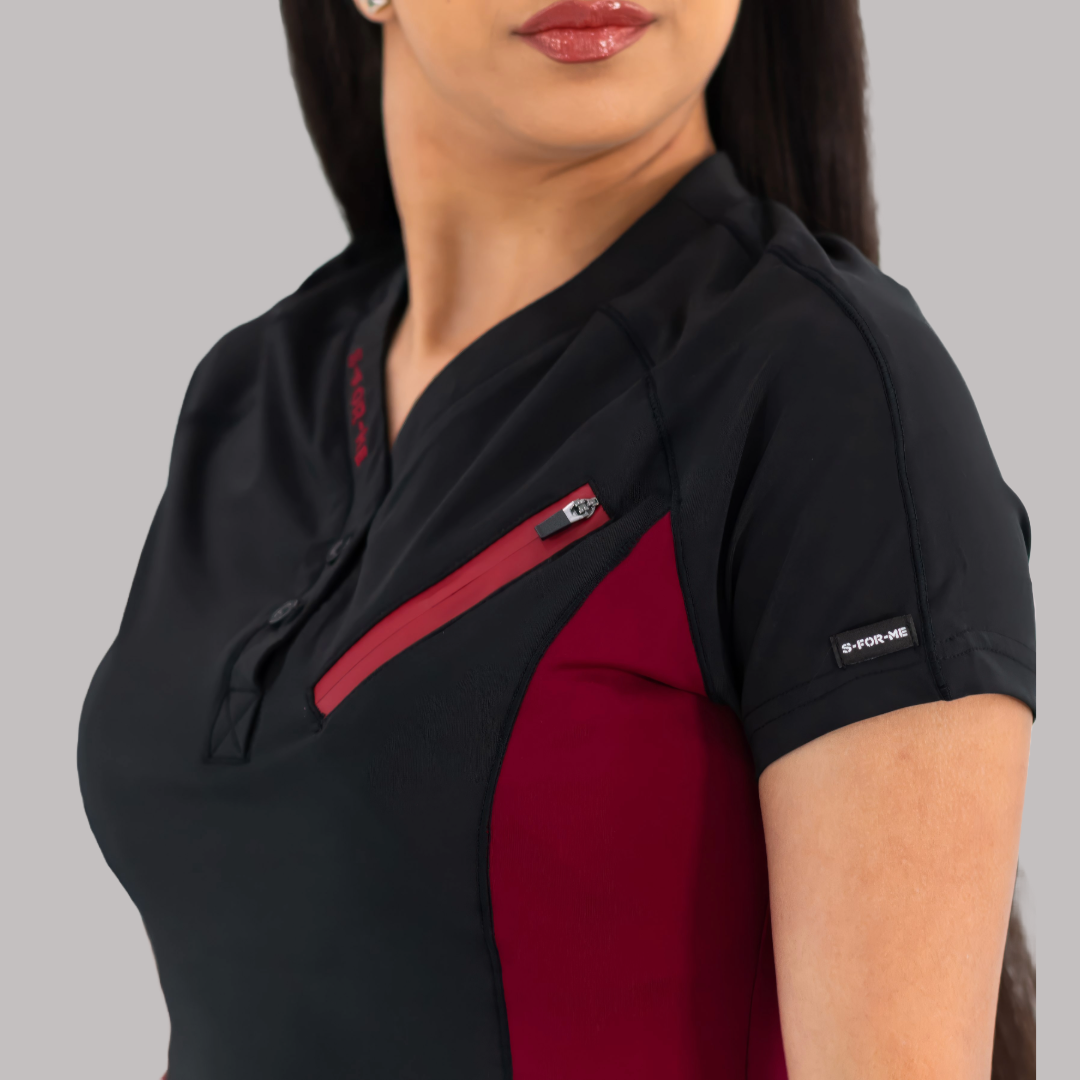 Women’s Top 905 Black/Burgundy, Super Stretch Scrubs