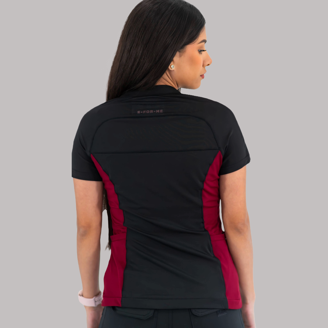 Women’s Top 905 Black/Burgundy, Super Stretch Scrubs