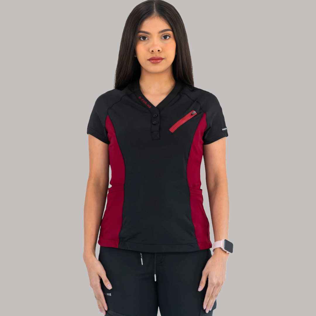 Women’s Top 905 Black/Burgundy, Super Stretch Scrubs