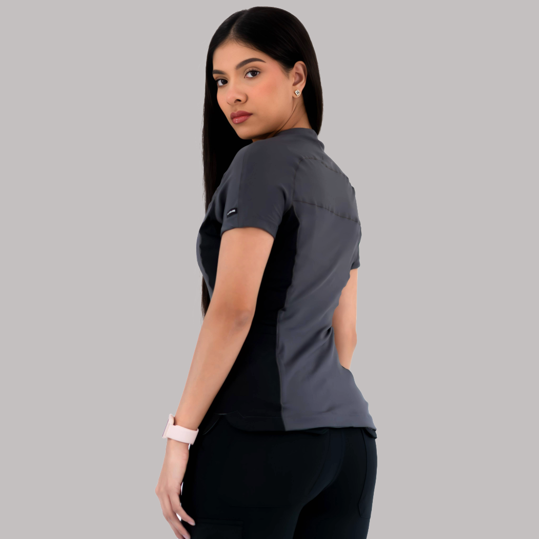 Women’s Top 905 Oxford Gray/Black, Super Stretch Scrubs