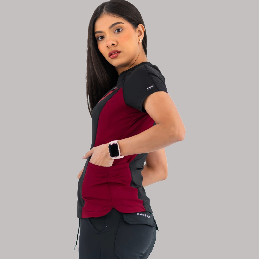 Women’s Top 905 Black/Burgundy, Super Stretch Scrubs