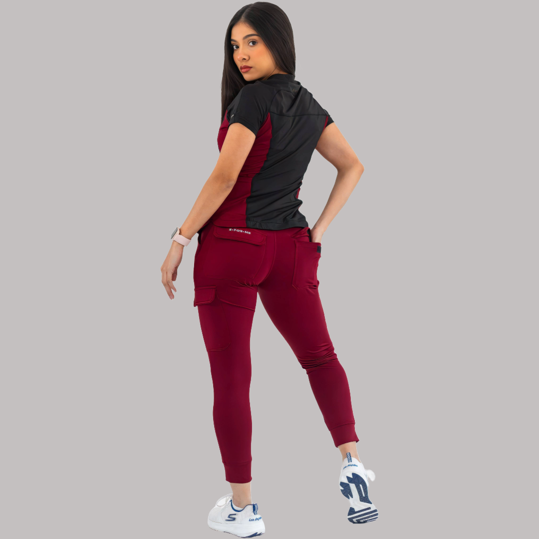 Women’s Top 905 Black/Burgundy, Super Stretch Scrubs