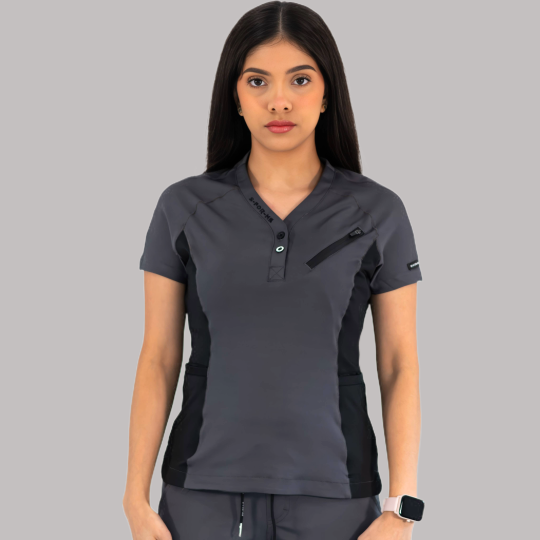 Women’s Top 905 Oxford Gray/Black, Super Stretch Scrubs