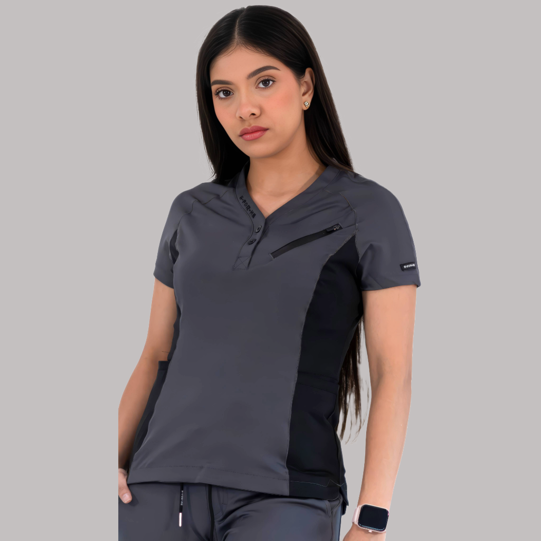 Women’s Top 905 Oxford Gray/Black, Super Stretch Scrubs