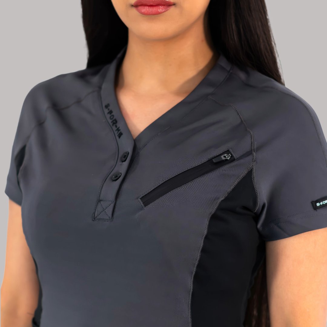 Women’s Top 905 Oxford Gray/Black, Super Stretch Scrubs