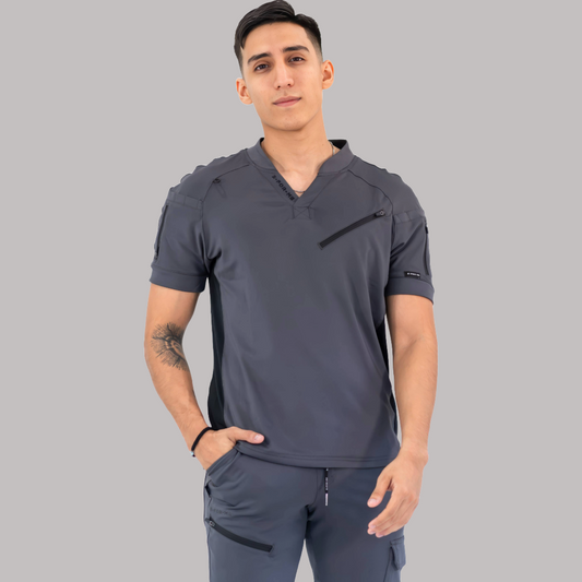 Men's Scrub Top 905 Oxford Gray/Black, Scrubs Super Stretch