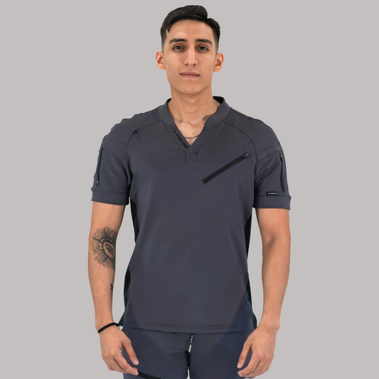 Men's Scrub Top 905 Oxford Gray/Black, Scrubs Super Stretch