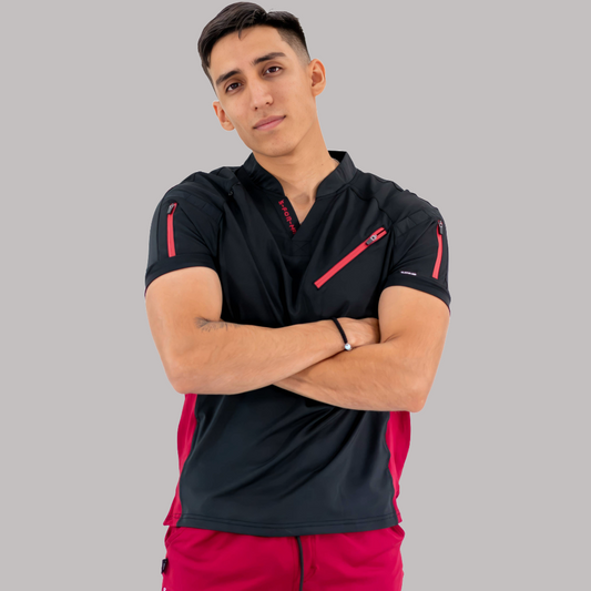 Men's Top 905 Black/Burgundy, Scrubs Super Stretch