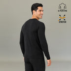 Back view of men's black long sleeve underscrub Super Stretch showing raglan sleeves and flat seams — S-FOR-ME medical base layer
