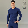 Men's navy long sleeve underscrub Super Stretch front view with hand on hip — slim fit base layer for medical professionals by S-FOR-ME