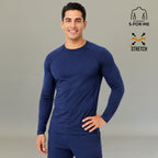 Men's navy long sleeve underscrub Super Stretch front view with hand on hip — slim fit base layer for medical professionals by S-FOR-ME