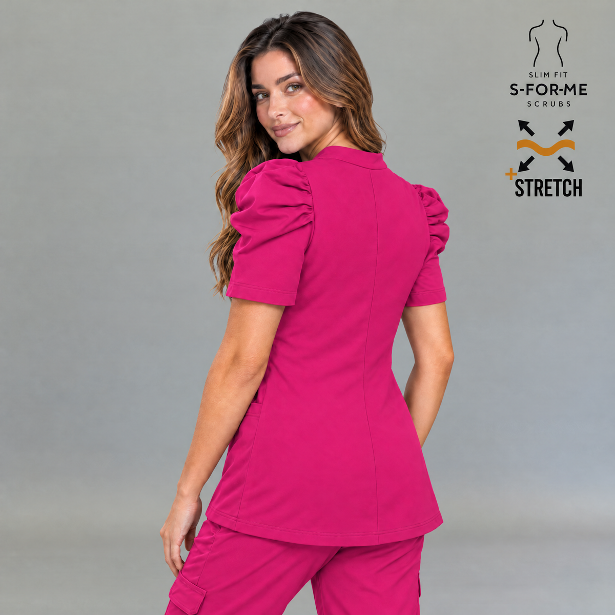 Women's Scrub Top 940 Fuchsia Super Stretch — view 2 de 4