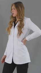 Contoured Fit Stretch White Women's Lab Coat with Inner Lining