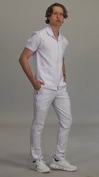Men's Alviero White Sport Collar Zip Scrub Top