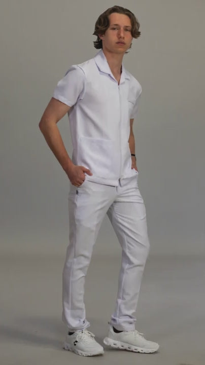 Men's Alviero White Sport Collar Zip Scrub Top