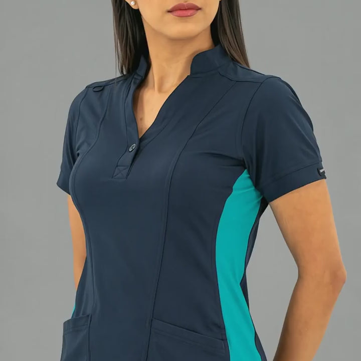 Women's Top 930 Navy Blue - Teal Green Super Stretch, Scrubs 930