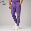 Mens 501 lilac jogger scrub pants with drawstring waist, cargo pocket and ankle cuffs, angled front view - SFORME