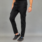 Men's Style 910 black straight-leg scrub pants three-quarter view